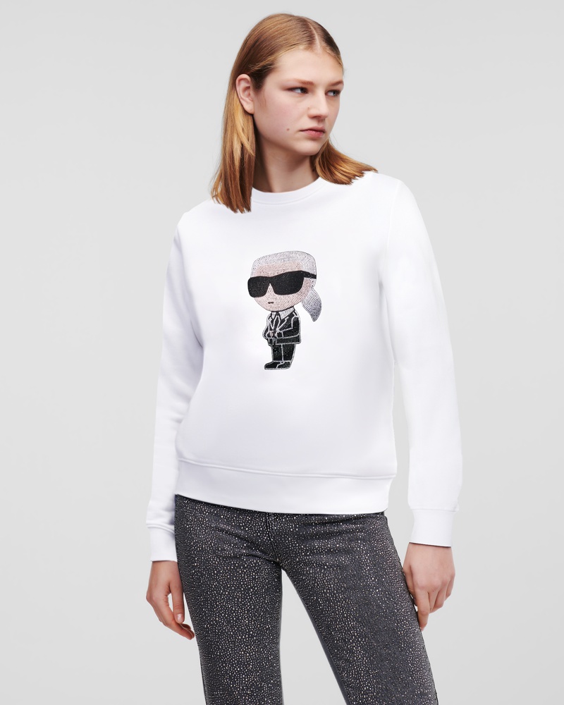 Karl Lagerfeld Damen Ikonik karl sweatshirt mit Strass Frau Weiss