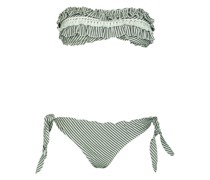 Padded Bandeau Bikini mit Streifen in grau
