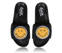 Sandalen aus Leder in Schwarz mit Smiley-Icon