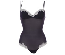 Brunico gefütterter String Body in Navy mit puderfarbener Spitze