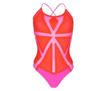 Badeanzug mit Mesh-Einsätzen in rot/pink