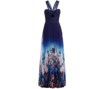 Abendkleid mit Blumen-Print - Blau
