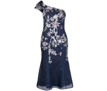 One-Shoulder-Kleid aus floralem Jacquard - Blau