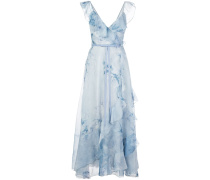Langes Kleid mit Rüschen - Blau