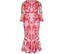 Schulterfreies Kleid mit Blumenstickerei - Rot