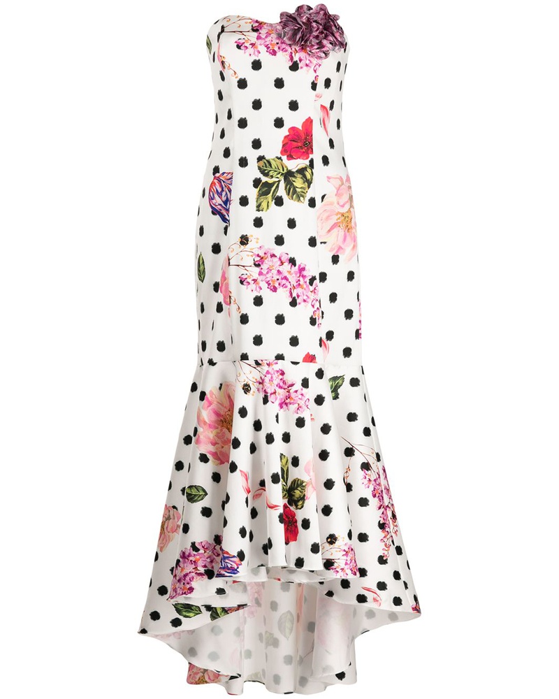 Marchesa Damen Kleid mit Blumen-Print Weiß