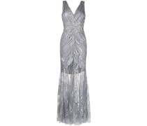 Gerafftes Abendkleid mit Stickerei - Blau