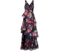 Maxikleid mit Blumenstickerei - Schwarz