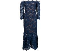 Schulterfreies Kleid mit Spitzeneinsatz - Blau