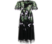 Schulterfreies Kleid mit Blumenstickerei - BLACK/LILAC