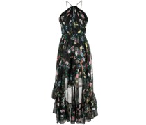 Neckholder-Kleid mit Blumen-Print - Schwarz