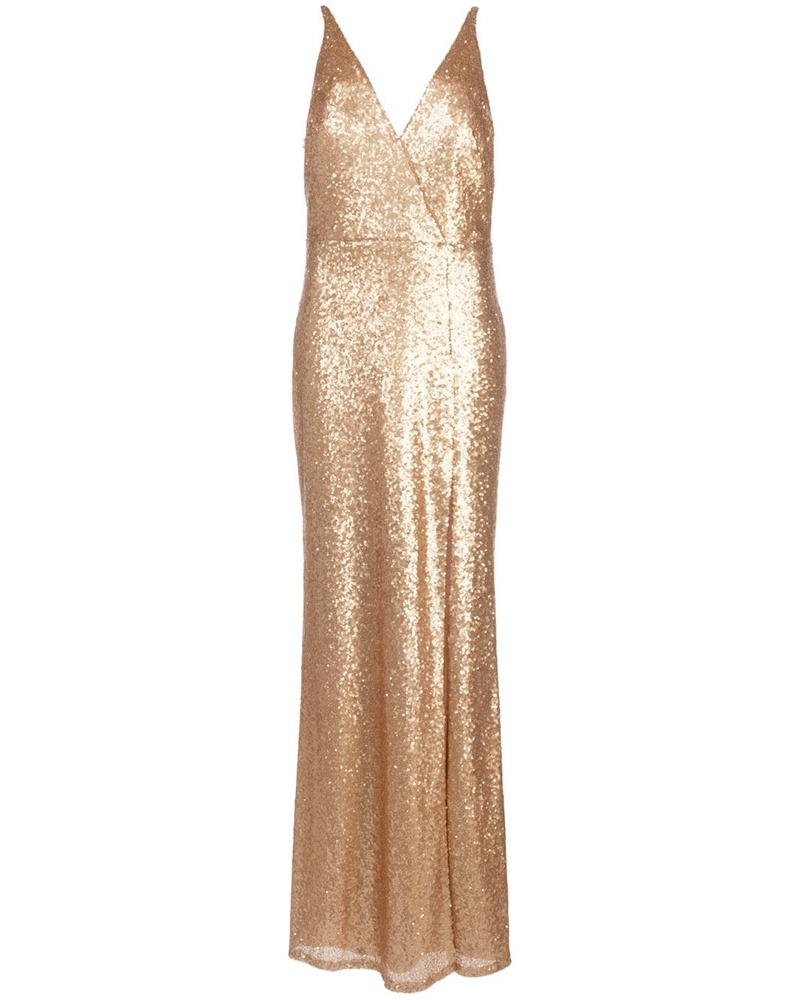 Marchesa Damen Paillettenkleid mit V-Ausschnitt Gold