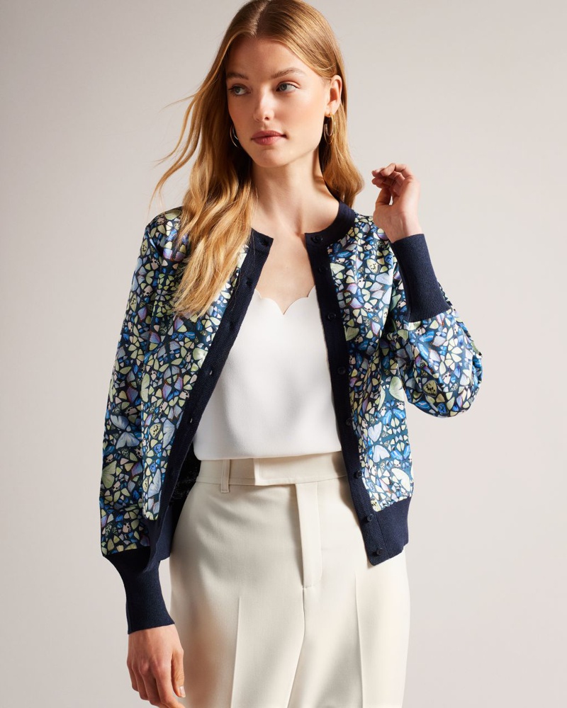 Ted Baker Damen Vorne Gewobener Cardigan in Mittelblau Brieli Leinen