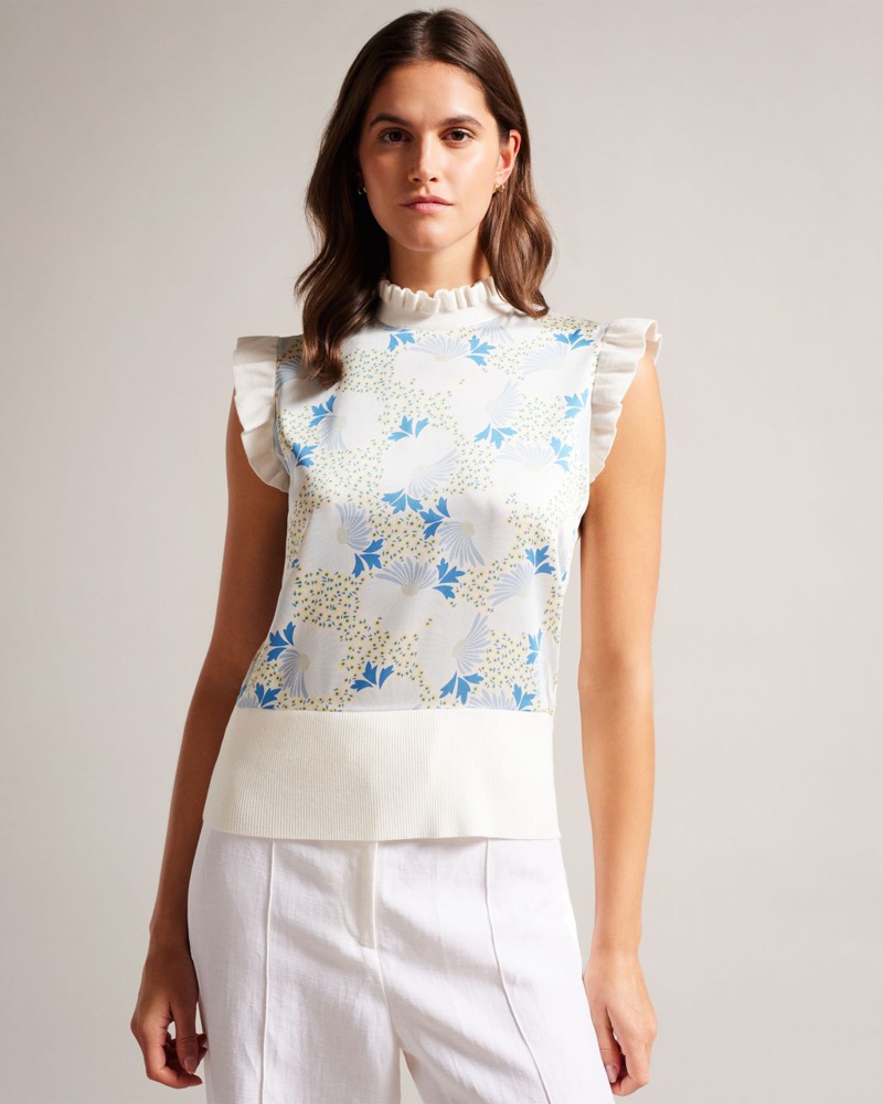 Ted Baker Damen Vorne Gewobenes Stricktop in Himmelblau Luseea