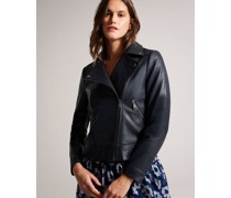 Bikerjacke aus Leder in Dunkelmarine, Ellaar