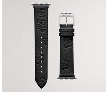 Leder-Apple-Watch-Armband mit Magnoliendetail in Schwarz, Melanib