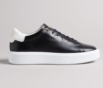 Sneaker mit Plateausohle & Magnoliendetail in Schwarz, Lornea, Leder