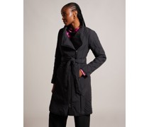 Midi Wickelmantel mit Hohem Kragen in Schwarz, Rosemae