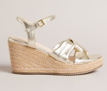 Espadrille Sandaletten mit Knotenriemen in Gold, Carda, Leder