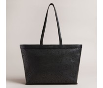 Tragetasche mit Magnolien-Cut-Out in Schwarz, Libetie, Leder