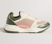 Retro-Sneaker mit Magnoliendetail in Khaki, Tabbiy, Leder