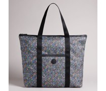 Retro Tragetasche aus Nylon mit Blumenmuster in Schwarz, Joanina