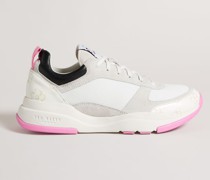 Retro-Sneaker mit Magnoliendetail in Weiß, Tabbiy, Leder
