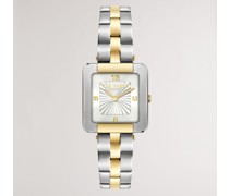 Quadratische Uhr mit Zweifarbigem Band in Silber, Ivelise