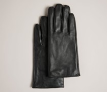 Lederhandschuhe mit Magnoliendetail in Schwarz, Arleo