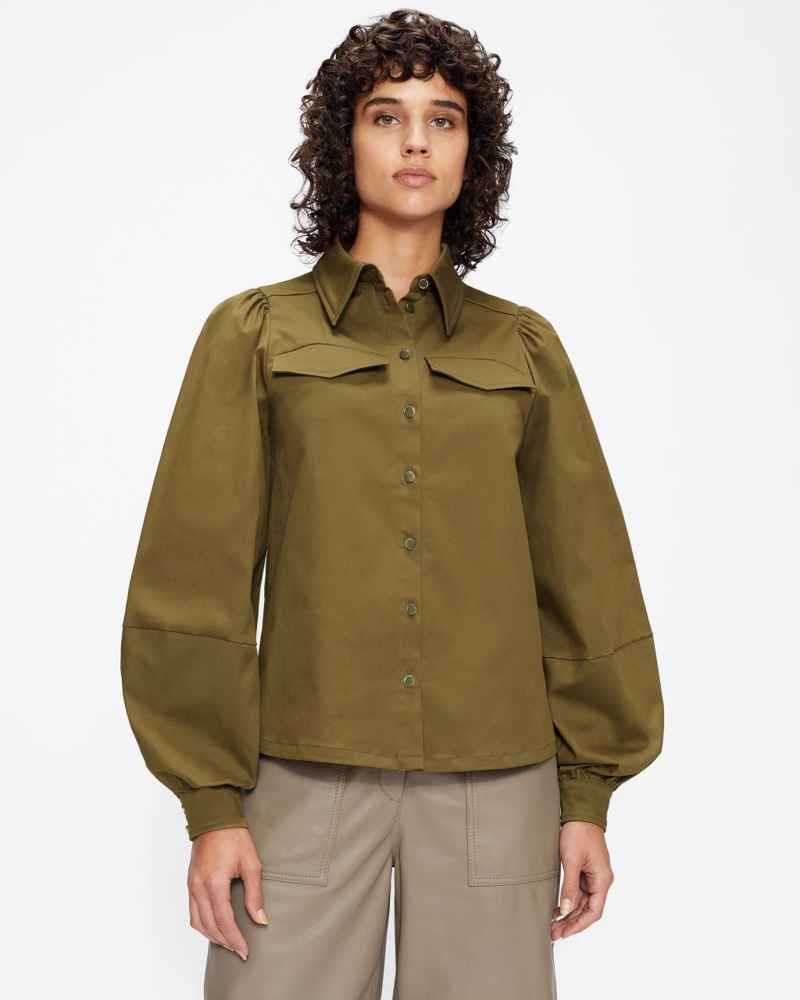 Ted Baker Damen Utility Shirt in Khaki Damarii Baumwolle