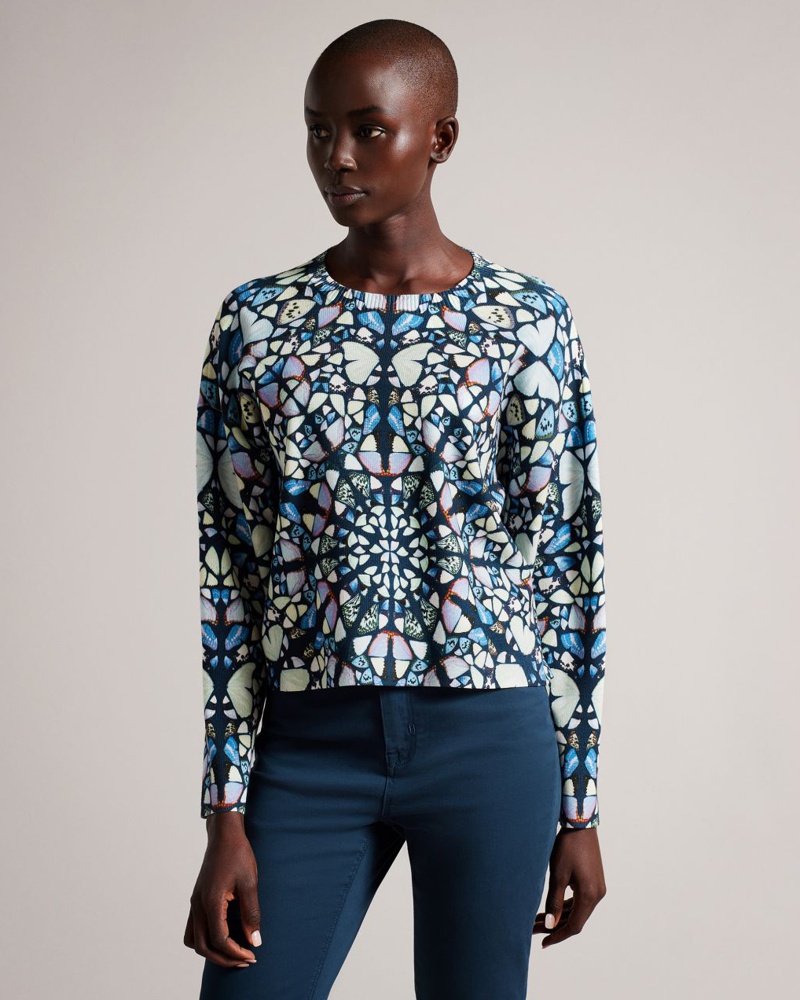 Ted Baker Damen Bedrucktes Lässiges Top mit Kaleidoskopmuster in Mittelblau Ashlina