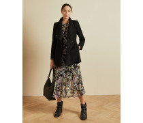 Kurzer Wickelmantel aus Wolle in Schwarz, Rosess