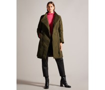 Midi Wickelmantel mit Hohem Kragen in Khaki, Rosemae