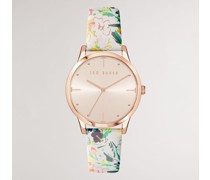 Armbanduhr mit Skizziertem Magnoliendetail in Ecru, Poppier, Leder