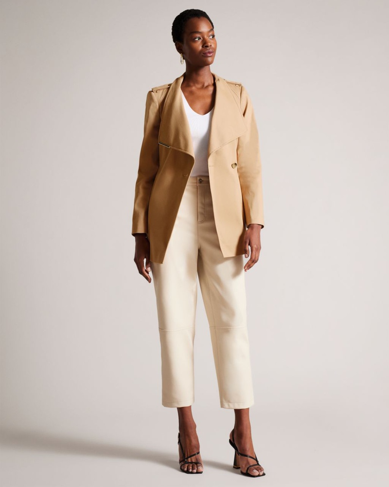 Ted Baker Damen Kurzer Wickel-Trenchcoat in Hellbraun Rosiaas Baumwolle