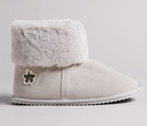 Pantoffeln aus Velours in Grau, Slippy, Leder