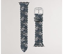 Geprägtes Apple Watch Uhrenband in Dunkelblau, Floraaa, Leder