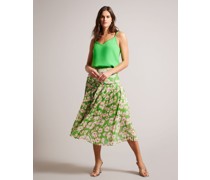 Plissierter Midirock mit Blumenmuster in Grün, Maryin