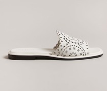 Sandalen mit Laser-Cut-Details in Weiß, Clovei, Leder