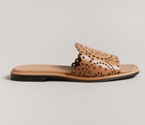 Sandalen mit Laser-Cut-Details in Hellbraun, Clovei, Leder