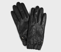 Gerüschte Lederhandschuhe in Schwarz, Emilli