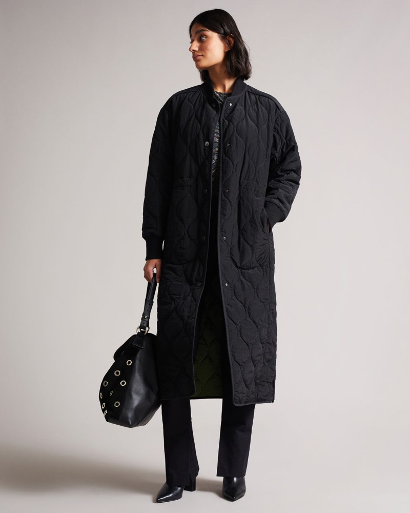 Ted Baker Damen Lange Gesteppte Bomberjacke in Schwarz Avverii