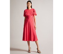 Midaxi-Kleid mit Puffärmeln und Blumenmuster in Fuchsia, Mayyia
