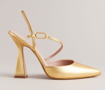 Spitze Pumps mit Geometrischem Absatz in Gold, Coriana, Leder
