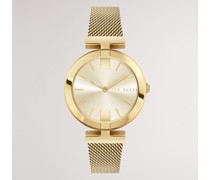 Armbanduhr mit Metallnetzarmband und T-Detail in Gold, Darbs