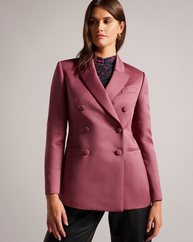 Ted Baker Damen Doppelreihiger Satin-Blazer im Boyfriend-Schnitt in Tieflila Seraph