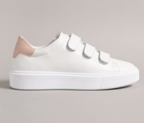 Ledersneaker mit Drei Laschen in Weiß-Rosa, Tayree