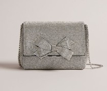 Schultertasche mit Schleifen-Strassverzierung in Silber, Cryzta