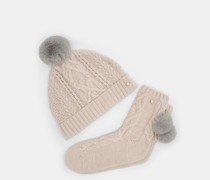 Set mit Strickmütze und Socken in Nude-Rosa, Raisa