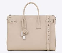 Schmale, Grosse Sac De Jour aus Genarbtem Leder Beige